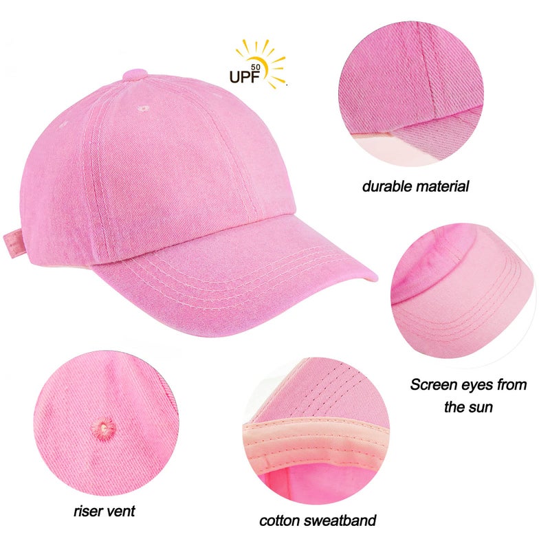 Eohak Kids Distresed-Washed Baseball Hat Infant Toddler Baby Boy Girl Hats Distresed for 2-8 Years Pink - Image 5